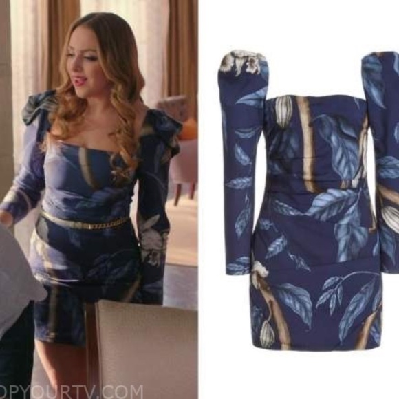 JOHANNA ORTIZ Gathering Nature Printed Crepe Mini Dress Blue Tropical Print 4 - Picture 15 of 15